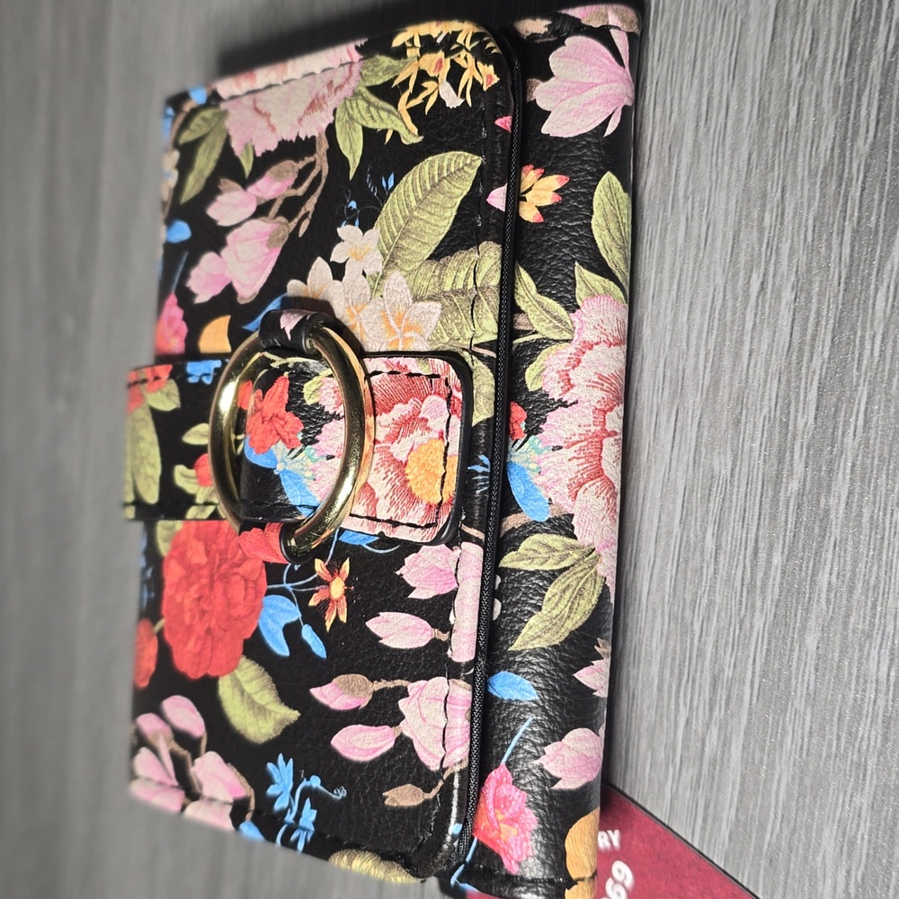 Mundi Black Floral Wallet with Gold Accent
